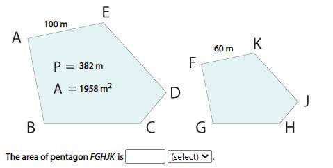 Given that pentagon ABCDE ~ pentagon FGHJK, find the area of pentagon FGHJK, rounded to one decimal