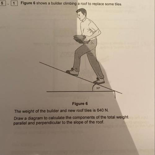 1

Figure 6 shows a builder climbing a roof to replace some tiles.
30°
Figure 6
The weight of the