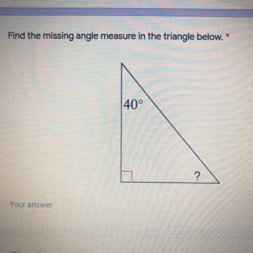 Find the missing angle measure in the triangle below.