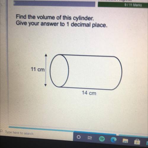 Find the volume of this cylinder.
Give your answer to 1 decimal place.
11 cm
14 cm