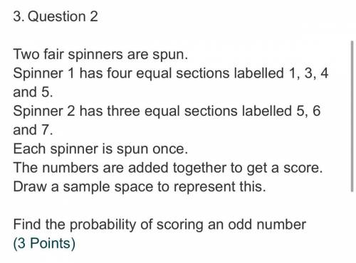 Two fair spinners are spun.

 Spinner 1 has four equal sections labelled 1, 3, 4 and 5.
Spinner 2