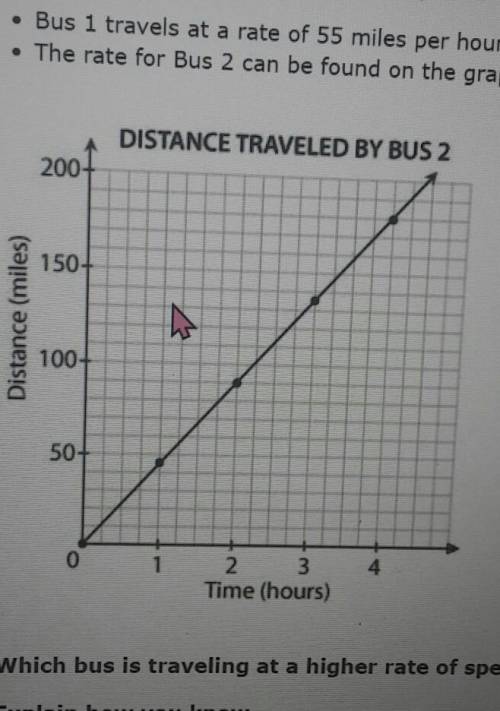 Two buses are traveling the same route toward a hotel. Bus 1 travels at a rate of 55 miles per hour