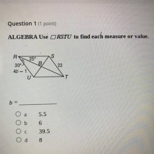 Algebra use RSTU to find each measure or value