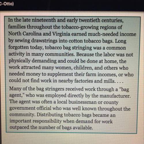 According to the text, why did tobacco bag stringing

become a common practice? 
Check all that ap