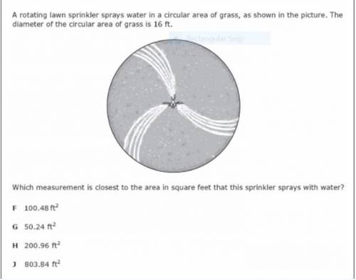A rotating lawn sprinkler sprays water in a circular area of grass, as shown in the picture. The di