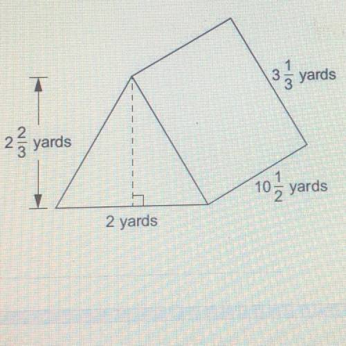 A tent is in the shape of a triangular prism. Find the total surface area, in square

yards, of th