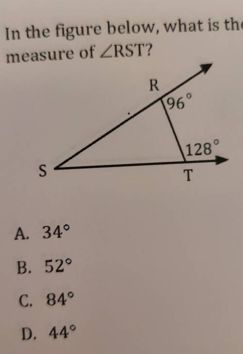 In the figure below, what is the measure of RST