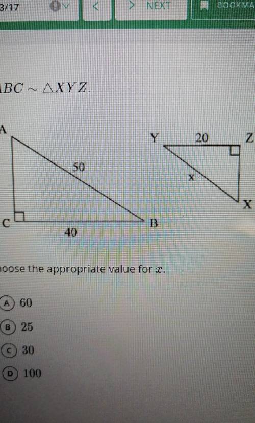 Choose the appropriate value for x