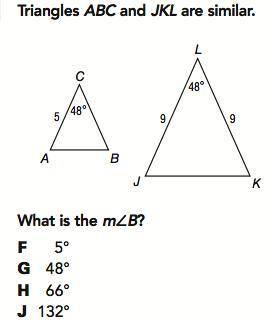 Triangles ABC and JKL are similar. What is m