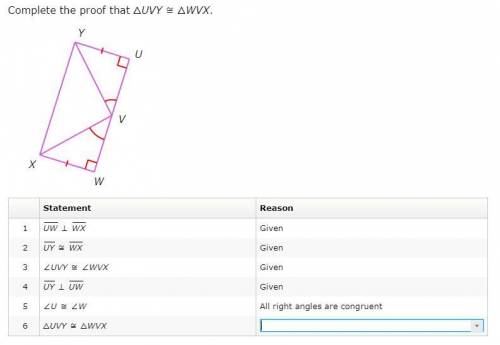 Complete the proof that △UVY≅△WVX.