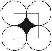 Four circles of radius 3 are arranged as shown. Their centers are the vertices of a square. The are