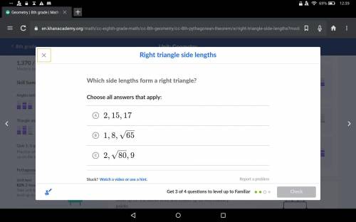 Which side lengths form a right triangle? Choose all answers that apply