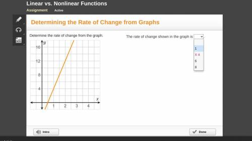 Determine the rate of change from the graph.

On a coordinate plane, a line with positive slope go