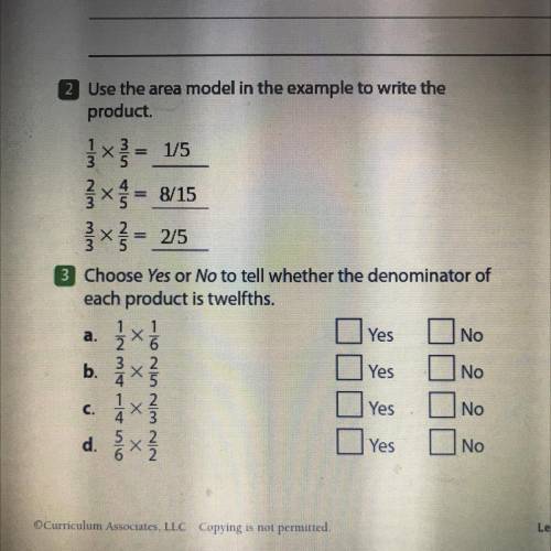 3 Choose Yes or No to tell whether the denominator of
each product is