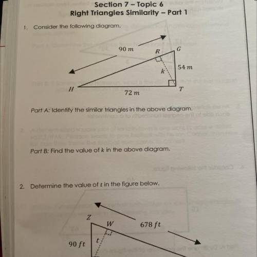 Part a identify the similar triangles in the above diagram