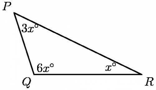 What, in degrees, is the measure of the largest angle in $\triangle PQR?$
