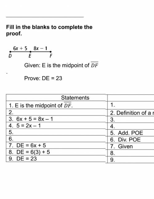 Given: E is the midpoint of DF. Prove: DE = 23