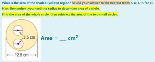 What is the area of the shaded (yellow) region? Round your answer to the nearest tenth. Use 3.14 fo