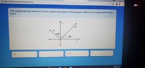 The magnitude and direction of two vectors are shown in the diagram. What is the magnitude of their