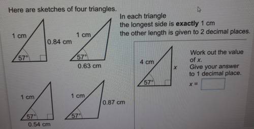 Here are sketches of four triangles in each triangle the longest side is exactly 1cm the other leng