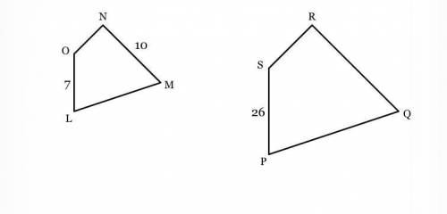Quadrilateral LMNO is similar to quadrilateral PQRS. Find the measure of side QR. Round your answer