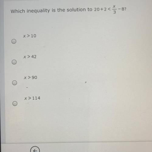 Which inequality is the solution to 20+2<.
2<5-8?
ASAP PLEASE