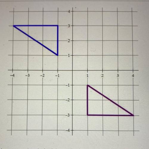 Which transformations could have occurred to obtained the purple triangle from the blue triangle?