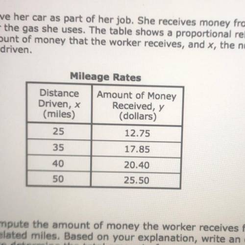 30 POINTS -

A worker has to drive her car as part of her job. She receives money from her
company