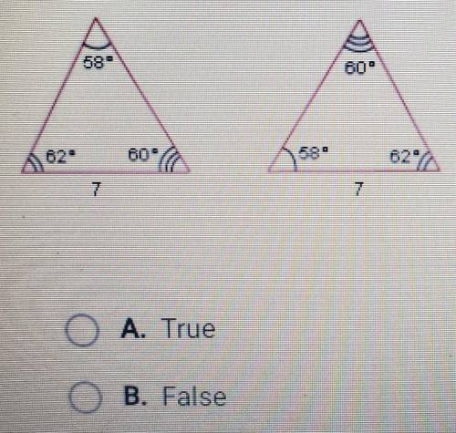 True or false, The triangles shown below must be congruent.