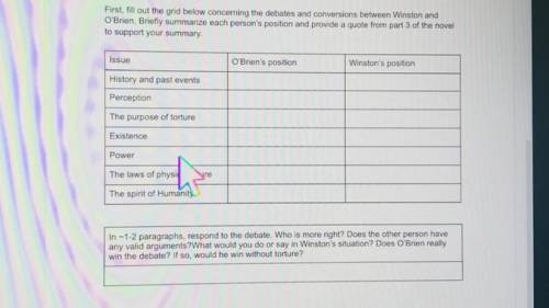 First, fill out the grid below concerning the debates and conversions between Winston and

O'Brien