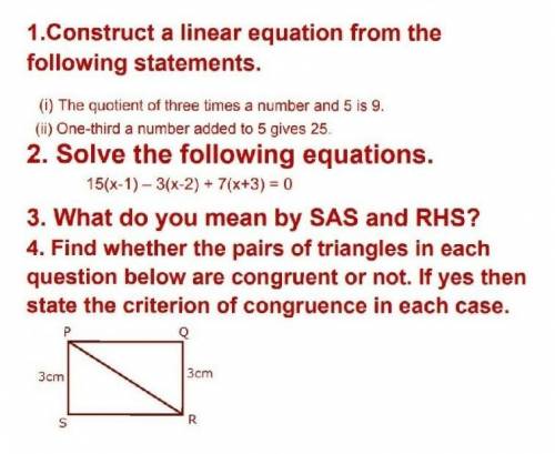 1.Construct a linear equation from the following statements.

(i) The quotient of three times a nu