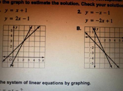 Match the system of linear equations with the corresponding graph.Use the graph to estimate the sol