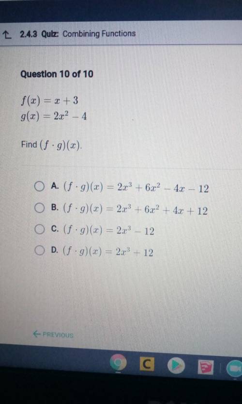 F(x)= x+3 g(x)=2x^2-4 Find (f•g)(x)