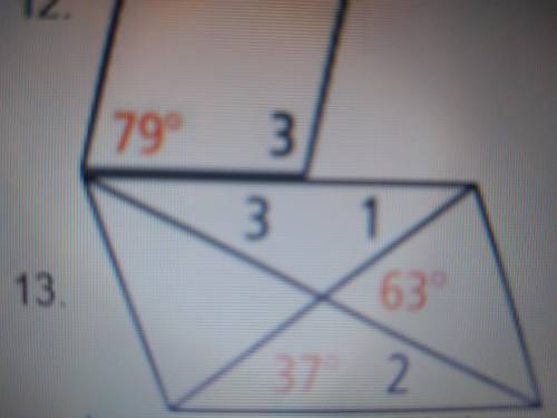 Number 13 Find the measures of angles 1, 2, and 3.