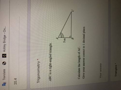 Abc is a right angled triangle calculate the angle of ac