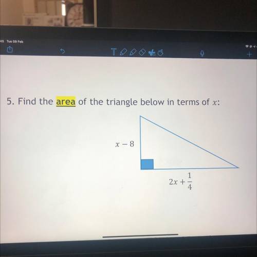 Please help me find the area of the triangle in terms of x!