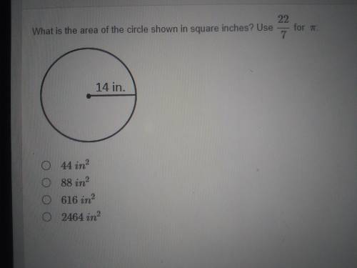What is the area of the circle shown in square inches? Use 22/7 for π