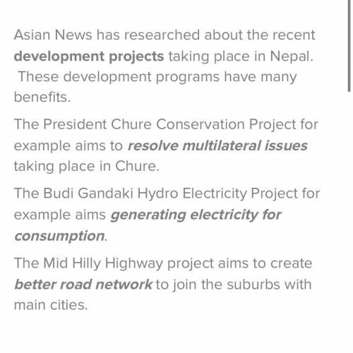 1. Make news article related to the developmental project in Nepal and itsbenefits.​