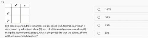 PLEASE ANSWER ASAP

Red-green colorblindness in humans is a sex-linked trait. Normal color vis