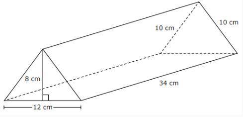 The dimensions of a triangular prism are shown in the diagram.

What is the volume of the triangul