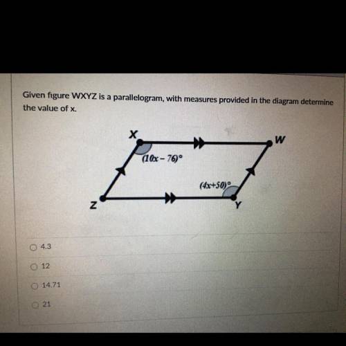 HELP PLEASE IM BEING TIMED- Given figure WXYZ is a parallelogram, with measures provided in the dia