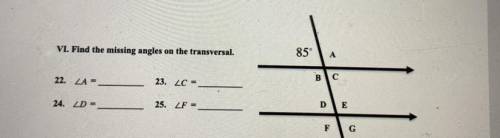 Find the missing angles on the transversal.
