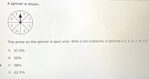 A spinner is shown.

The arrow on the spinner us spun once. What is the probability of spinning of