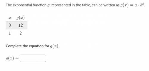 The exponential function g, represented in the table, can be written as g(x)=a*b