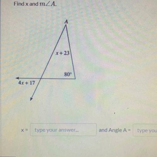 Pls answer like this:
X= ___
And angle a = ___degrees.
20 points!!!