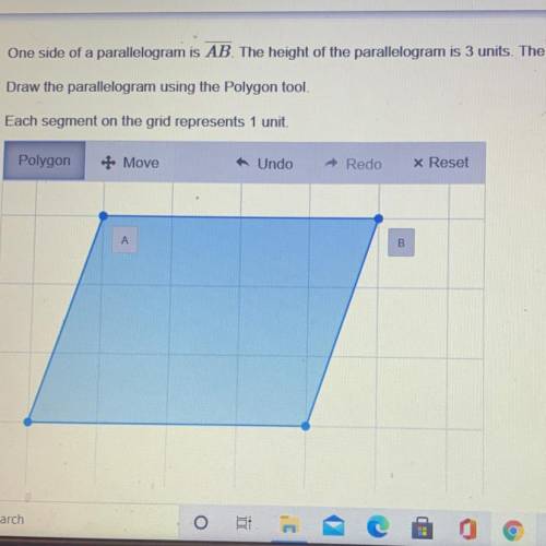 One side of a parallelogram is AB. The height of the parallelogram is 3 units. The parallelogram ha