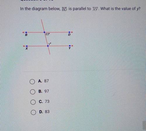 In the diagram below, BD is parallel to XY. what is the value of y?​