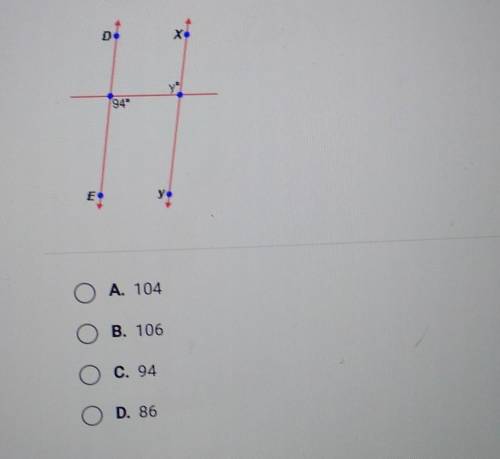 In the diagram below, de is parallel to xy. what is the value of y​
