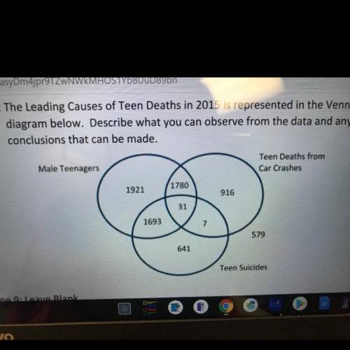 The Leading Causes of Teen Deaths in 2015 is represented in the Venn

diagram below. Describe what