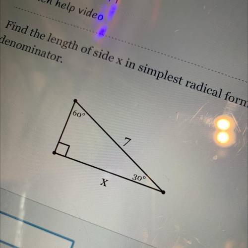 Find the length off side x in simplest radical form with a rational denominator